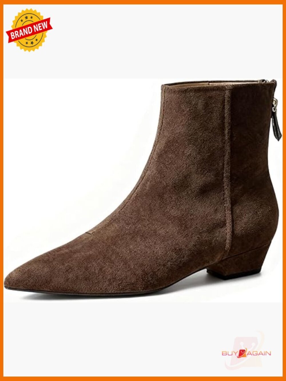 Suede Ankle Boots Low Block Heel Back Zip Pointed Toe Office Wedding